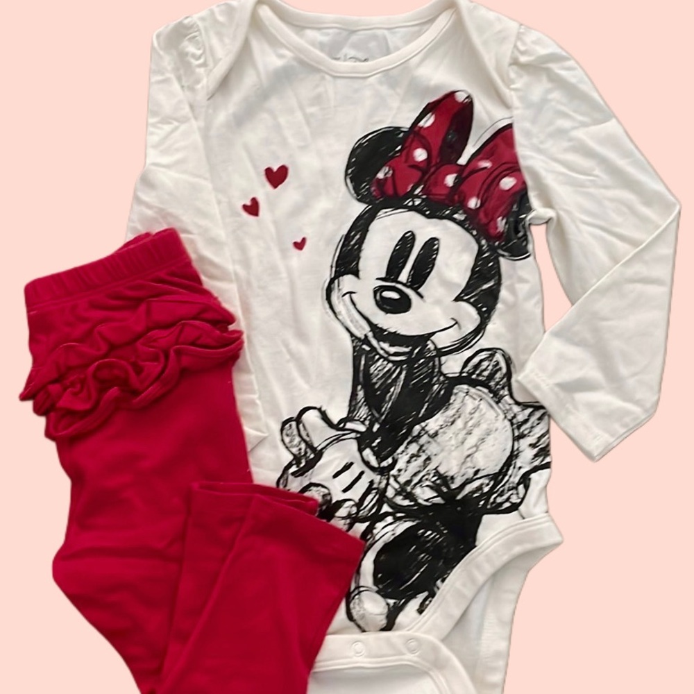 BabyGap x Disney Minnie Mouse Onesie with Old Navy Red Pants - Size 18-24M